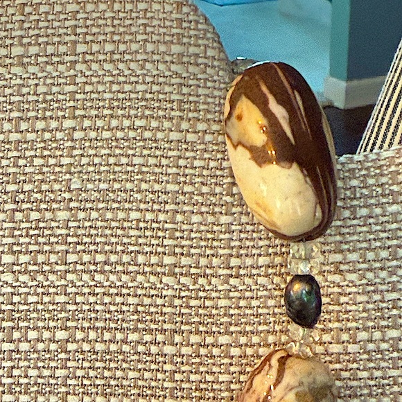 Jasper & Freshwater Pearl Necklace 925 Sterling Silver Garnet Clasp 18” - Picture 5 of 6